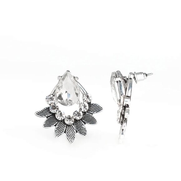 Paparazzi Jewelry Accessories - Crystal Canopy - White Earrings - Vintage - Picture 2 of 4